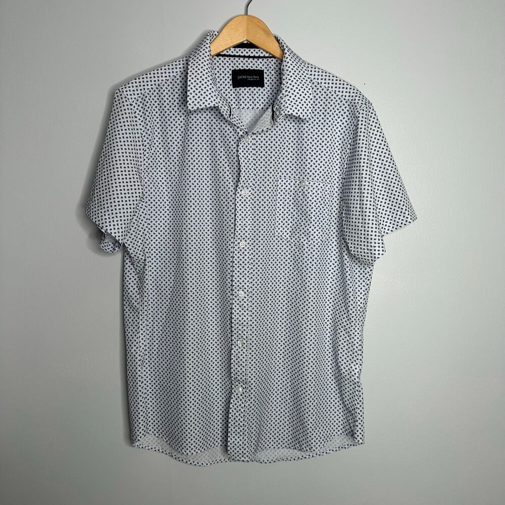 JACHS New York‎ Men's Blue Printed Short Sleeve Performance Button Up Size L